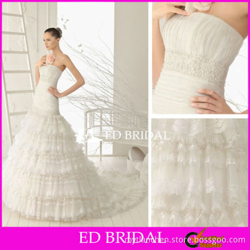 Trumpet Strapless Straight Across Court Train Organza Wedding Dress Fit and Flare Ruching